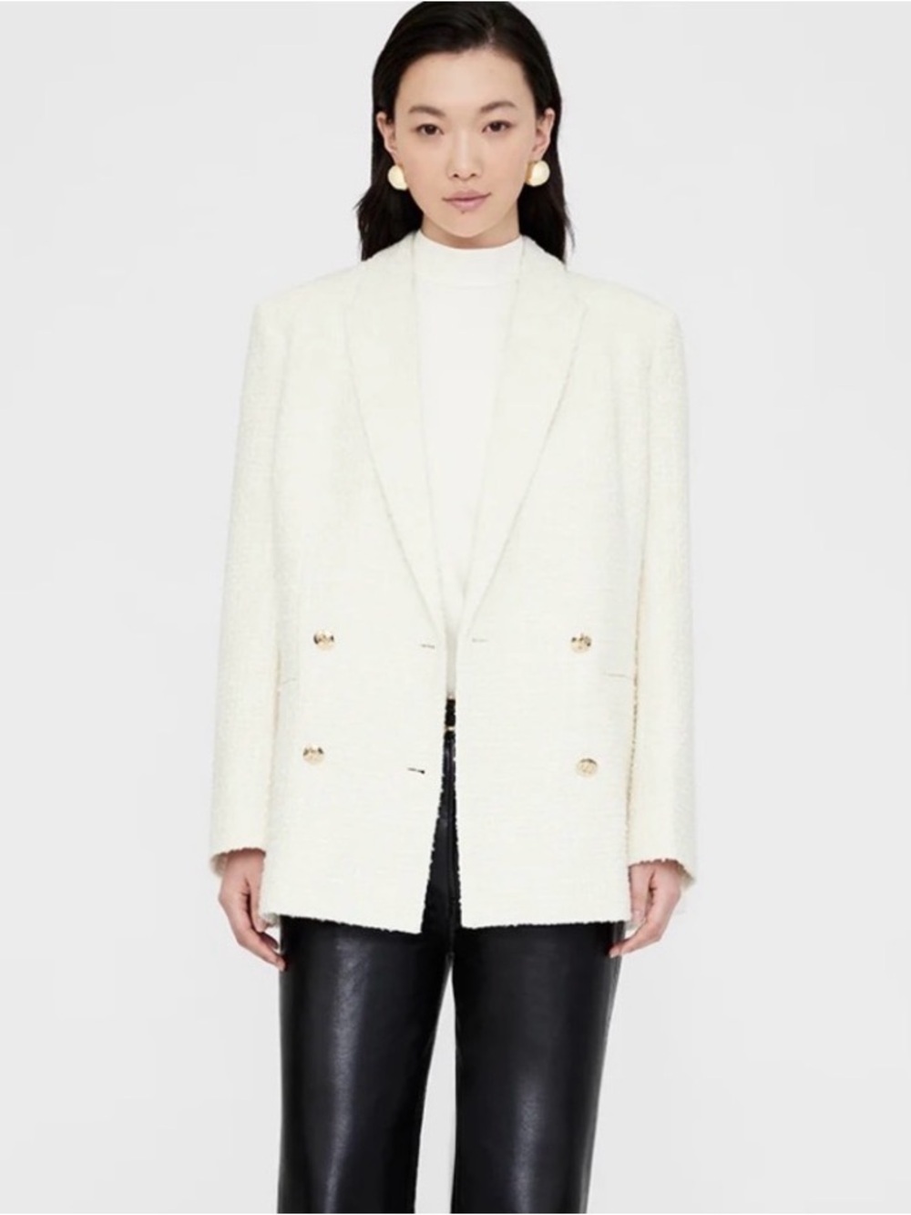 NWT Anine Bing Cream Textured Double-Breasted Blazer - Size M